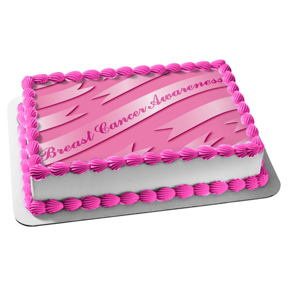 Breast Cancer Awareness Pink Ribbon Banners Edible Cake Topper Image ABPID13271