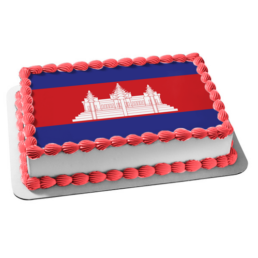 Flag of Cambodia Red Blue Angkor Wat Edible Cake Topper Image ABPID13155