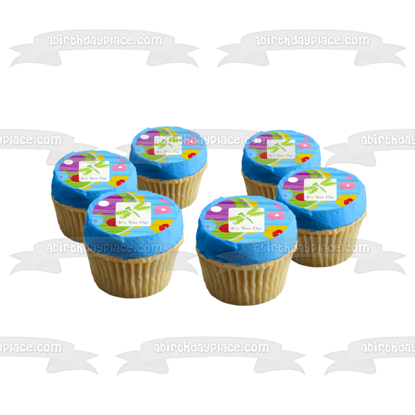 It's Your Day Dragonfly Colorful Flowers Edible Cake Topper Image ABPID13157