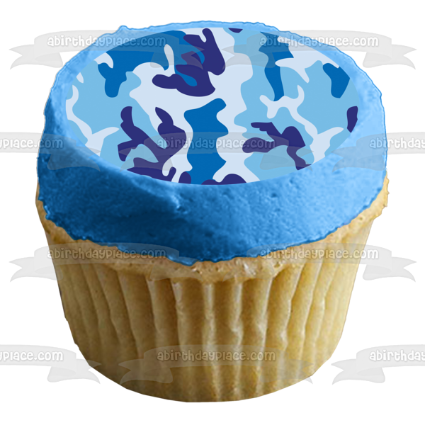 Camouflage Camo Dark Blue Light Blue White Edible Cake Topper Image ABPID13162