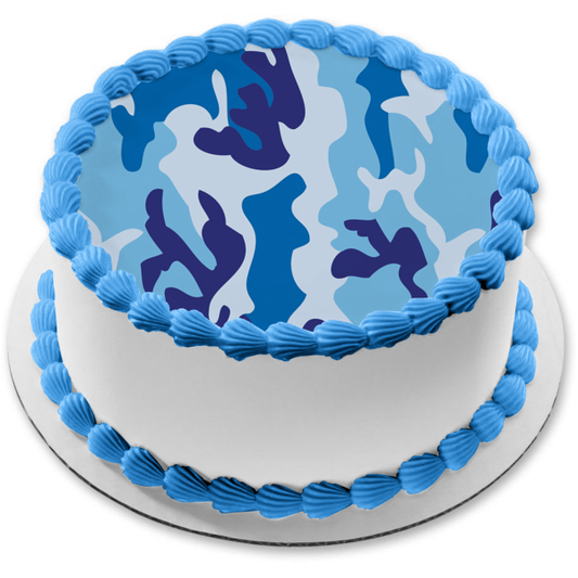 Camouflage Camo Dark Blue Light Blue White Edible Cake Topper Image ABPID13162