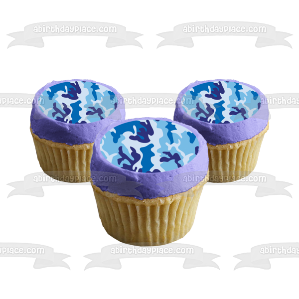 Camouflage Camo Dark Blue Light Blue White Edible Cake Topper Image ABPID13162