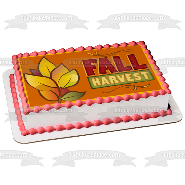 Fall Harvest Colorful Leaves Orange Background Edible Cake Topper Image ABPID13163