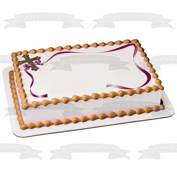 Brown Cross and Ribbon Edible Cake Topper Image Frame ABPID13282