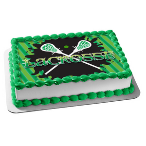 Sports Lacrosse Green Background Lacrosse Sticks Edible Cake Topper Image ABPID13165