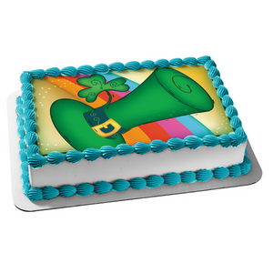 Happy Saint Patrick's Day Leprechaun Hat 4 Leaf Clover Rainbow Edible Cake Topper Image ABPID13286