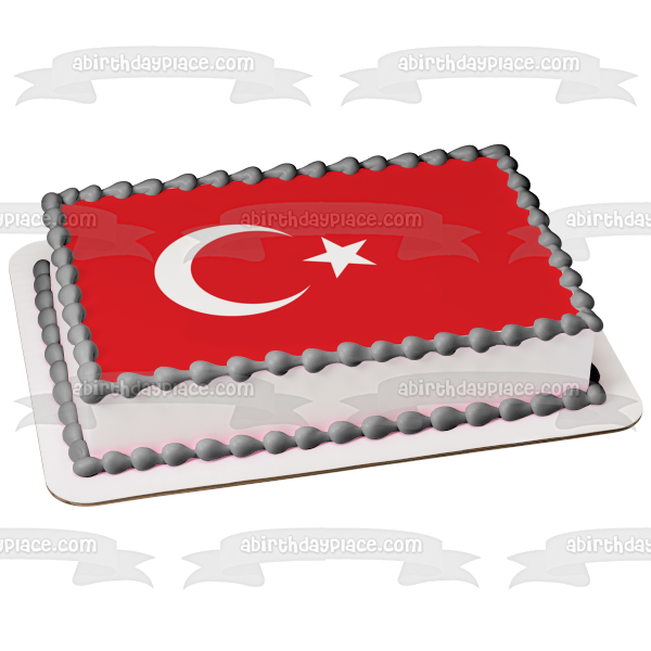Islamic Turkey Flag Red White Crescent Moon Star Edible Cake Topper Image ABPID13294
