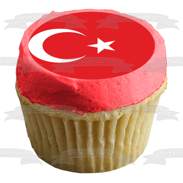 Islamic Turkey Flag Red White Crescent Moon Star Edible Cake Topper Image ABPID13294
