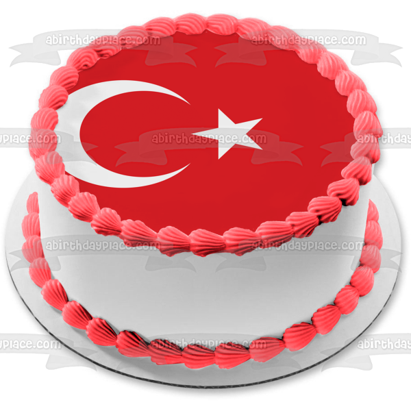 Islamic Turkey Flag Red White Crescent Moon Star Edible Cake Topper Image ABPID13294