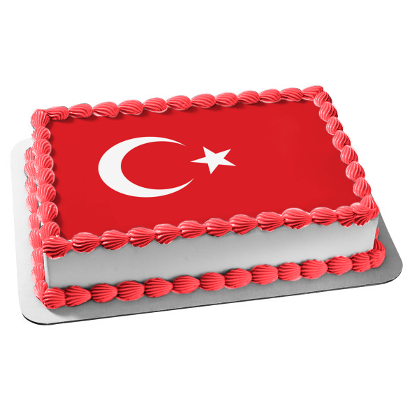 Islamic Turkey Flag Red White Crescent Moon Star Edible Cake Topper Image ABPID13294