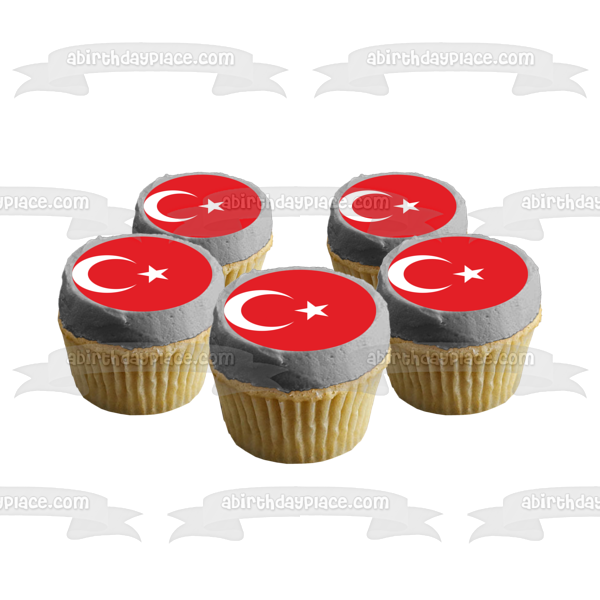 Islamic Turkey Flag Red White Crescent Moon Star Edible Cake Topper Image ABPID13294