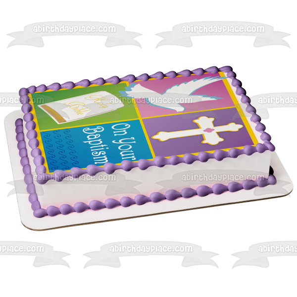 On Your Baptism Holy Bible Dove Cross Edible Cake Topper Image ABPID13296