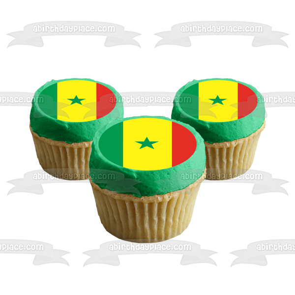 Flag of Senegal Greem Yellow Red Bands Green Star Edible Cake Topper Image ABPID13176