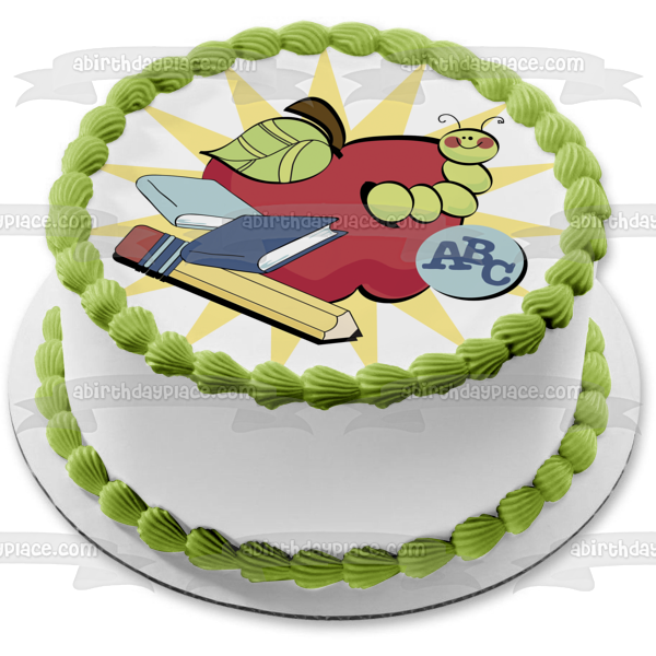 Back to School Books Abc Pencil Caterpillar Apple Edible Cake Topper Image ABPID13181