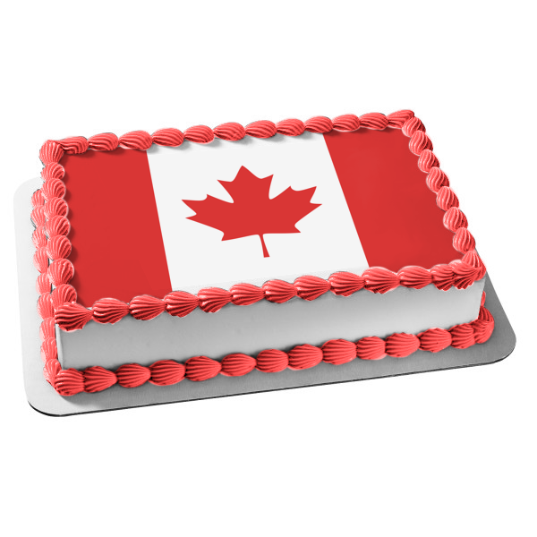 Flag of Canada Red Maple Leaf White Stripe Edible Cake Topper Image ABPID13297