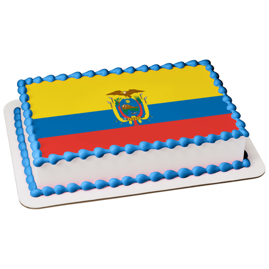 Flag of Ecuador Yellow Red Blue Stripes Eagle Coat of Arms Edible Cake Topper Image ABPID13298