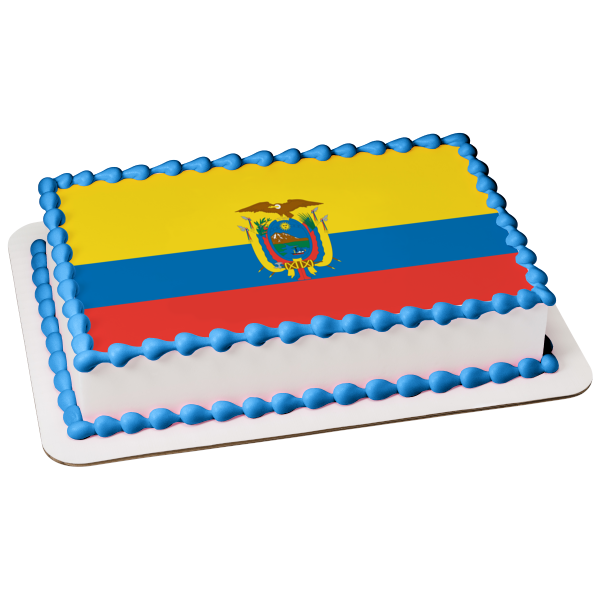 Flag of Ecuador Yellow Red Blue Stripes Eagle Coat of Arms Edible Cake Topper Image ABPID13298