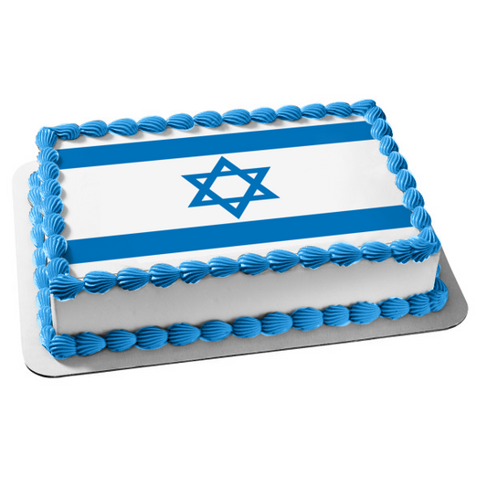 Flag of Israel White Stripes Blue Hexagram Star of David Edible Cake Topper Image ABPID13299