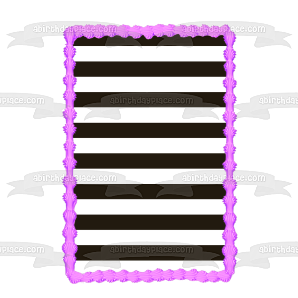 Black and White Horizontal Stripes Edible Cake Topper Image ABPID13302