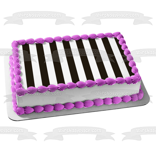 Black and White Horizontal Stripes Edible Cake Topper Image ABPID13302