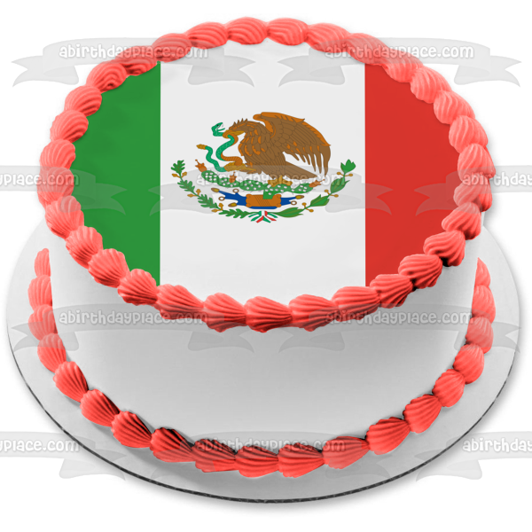 Flag of Mexico Green White Red Stripes Coat of Arms Edible Cake Topper Image ABPID13303