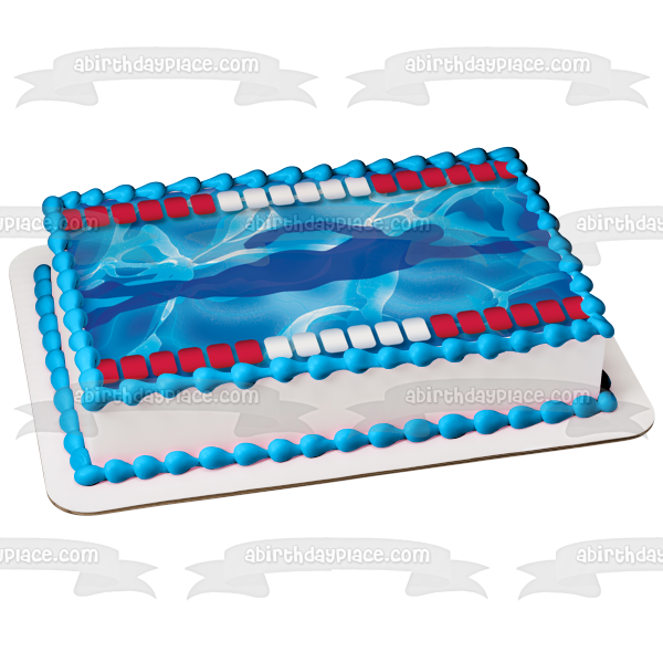 Swimming Blue Swimmer Silhouette Blue Waves Background Edible Cake Topper Image ABPID13304