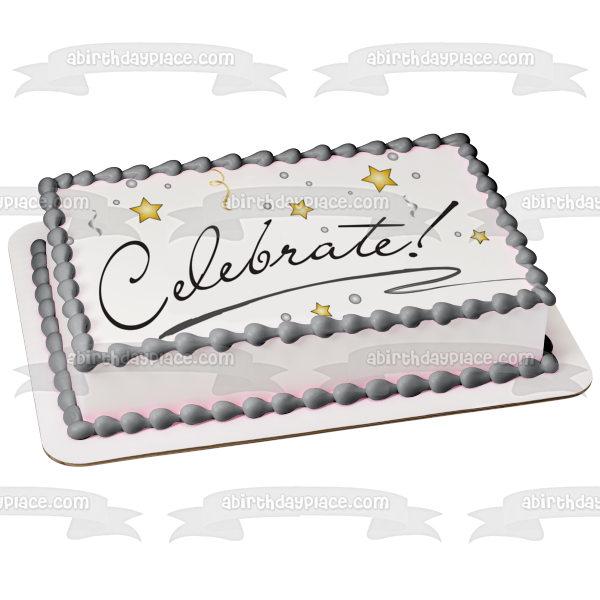 Celebrate Gold Stars Streamers Edible Cake Topper Image ABPID13192