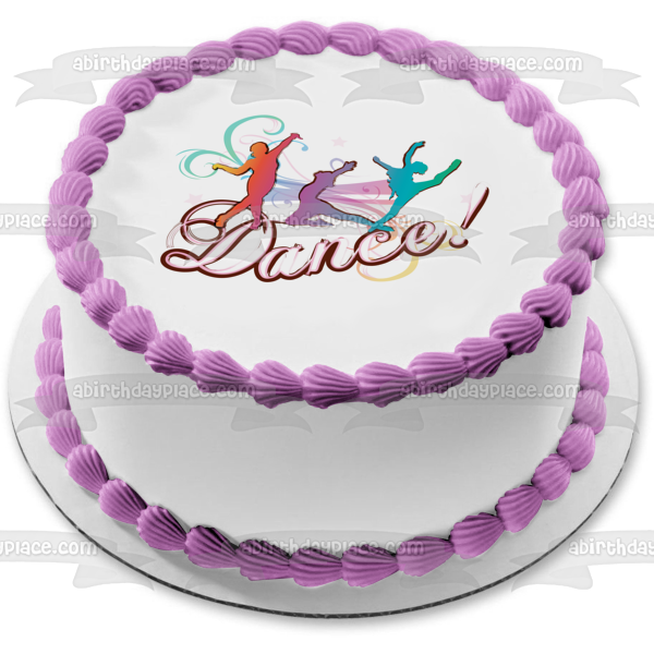 Adorno comestible para tarta con bailarinas de color rosa, morado y azul, imagen ABPID13193 