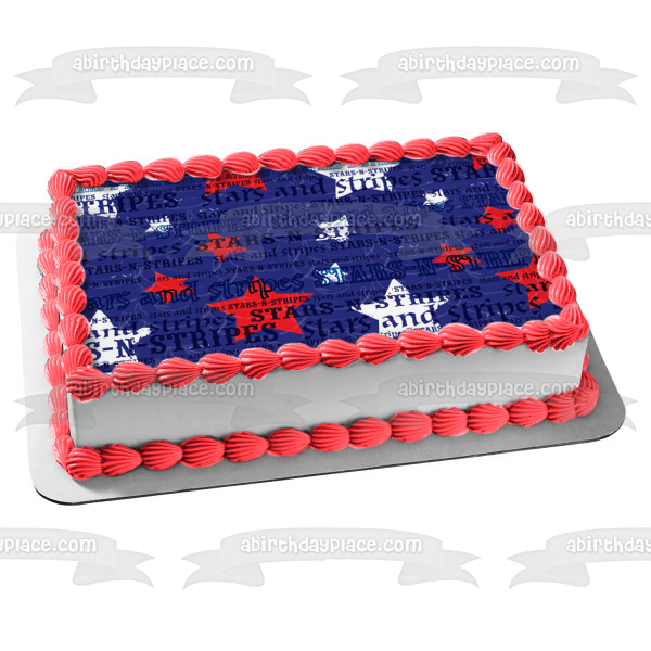 Stars and Stripes Red White Stars Blue Background Edible Cake Topper Image ABPID13310