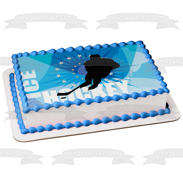 Sports Ice Hockey Player Hockey Stick Puck Stars Edible Cake Topper Image ABPID13313