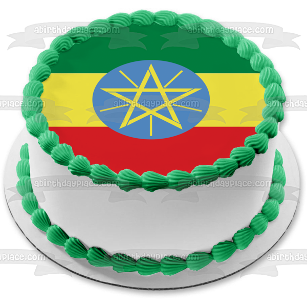 Flag of Ethiopia Green Yellow Red Stripes Blue Yellow Star Edible Cake Topper Image ABPID13316