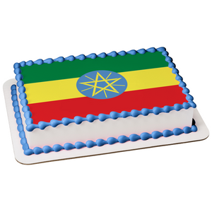 Flag of Ethiopia Green Yellow Red Stripes Blue Yellow Star Edible Cake Topper Image ABPID13316