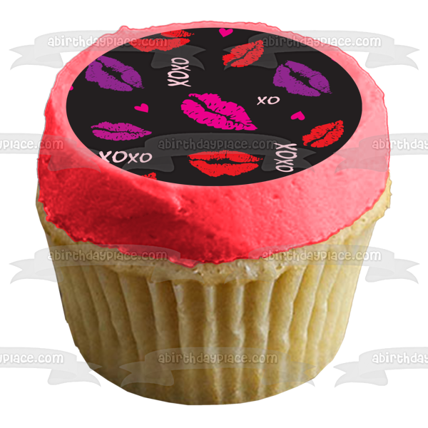 Xoxo Lip Kisses Pink Hearts Edible Cake Topper Image ABPID13318