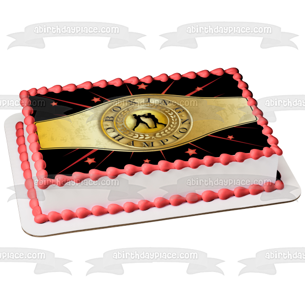 Sports Boxing Champion Belt Two Boxers Red Stars Edible Cake Topper Image ABPID13328