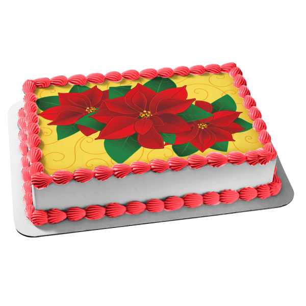 Flowers Poinsettias Gold Background Edible Cake Topper Image ABPID13521