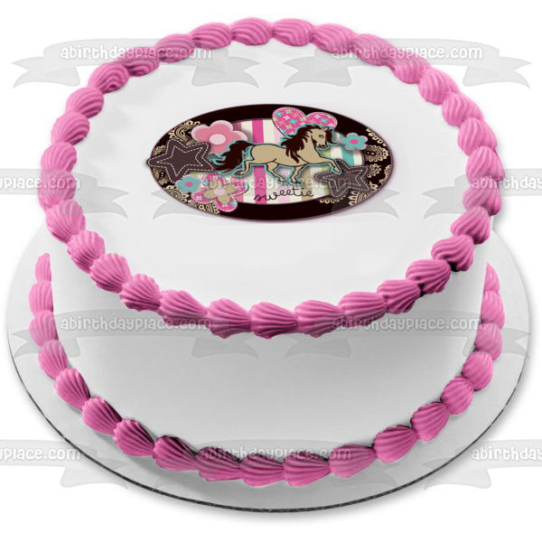 Sweetie Girl Horse Heaerts Flowers Stars Edible Cake Topper Image ABPID13332