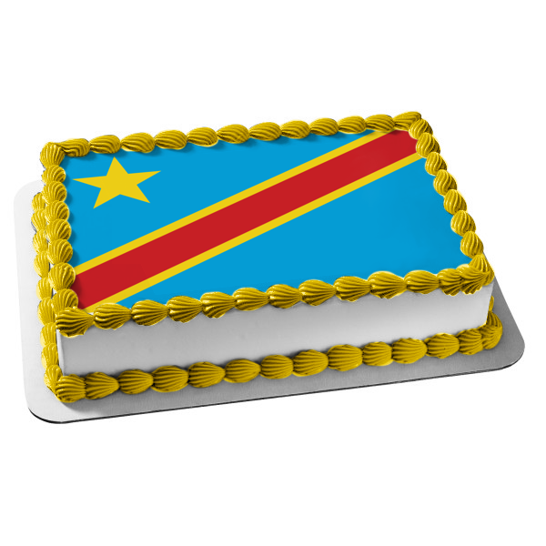 Flag of the Democratic Republic of the Congo Edible Cake Topper Image ABPID13333