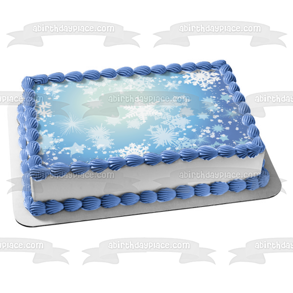 Snowflakes and Startspattern Blue Background Edible Cake Topper Image ABPID13524