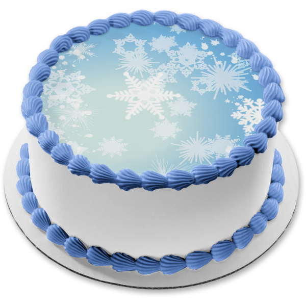 Snowflakes and Startspattern Blue Background Edible Cake Topper Image ABPID13524