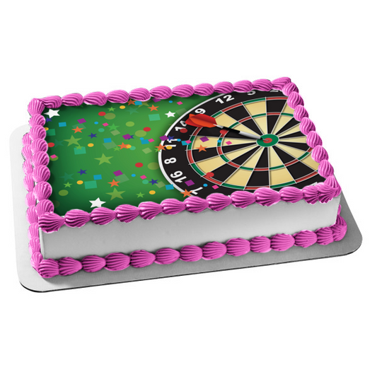 Dart Board Darts Stars Green Background Edible Cake Topper Image ABPID13339