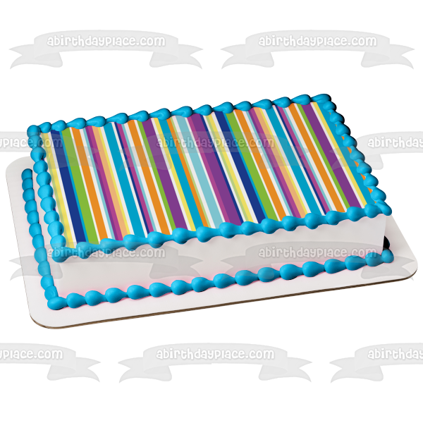 Horizontal Stripes Orange Blue Purple Green White Edible Cake Topper Image ABPID13342
