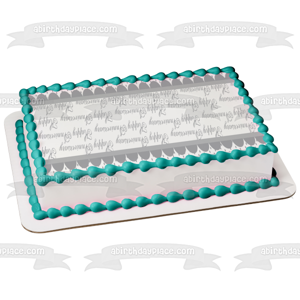 Feliz aniversario, semicírculos, lunares, decoración comestible para tarta gris, imagen ABPID13532 