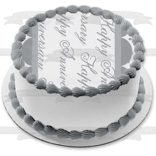 Feliz aniversario, semicírculos, lunares, decoración comestible para tarta gris, imagen ABPID13532 