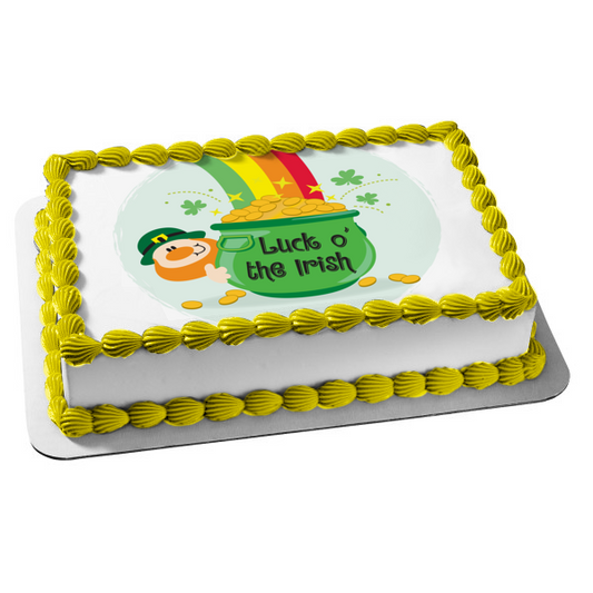Luck O' The Irish Leprachaun Rainbow Pot of Gold Tréboles de 4 hojas Decoración comestible para tarta Imagen ABPID13535 