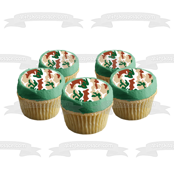 Camouflage Camo Green White Brown Edible Cake Topper Image ABPID13348