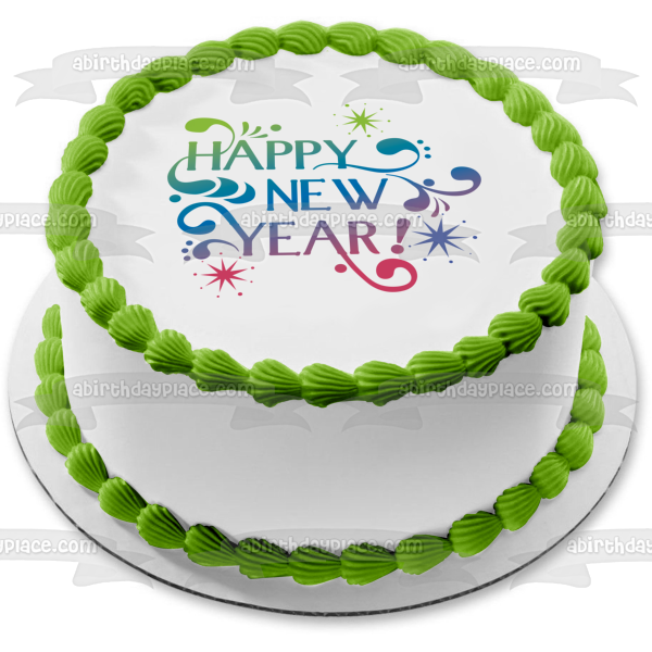 Happy New Year Stars Edible Cake Topper Image ABPID13350