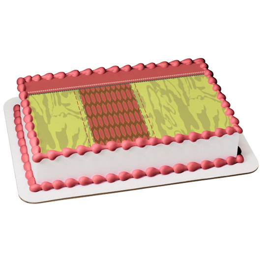 Decoración comestible para tarta con bordes rosas y camuflaje verde, imagen ABPID13543 