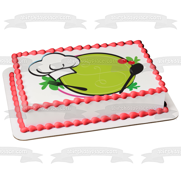 Culinary Chef Plate Fork Spoon Chef Hat Edible Cake Topper Image ABPID13357
