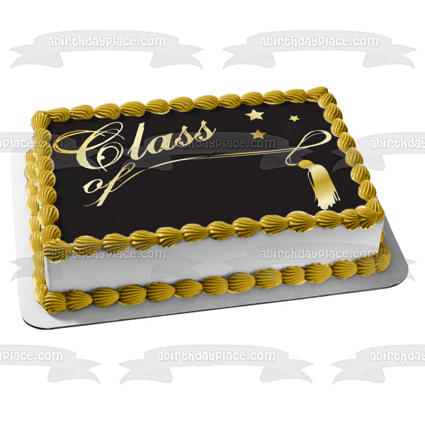 Gold Class of Tassle Stars Black Background Edible Cake Topper Image A – A  Birthday Place