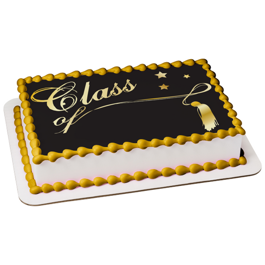 Gold Class of Tassle Stars Black Background Edible Cake Topper Image ABPID13545
